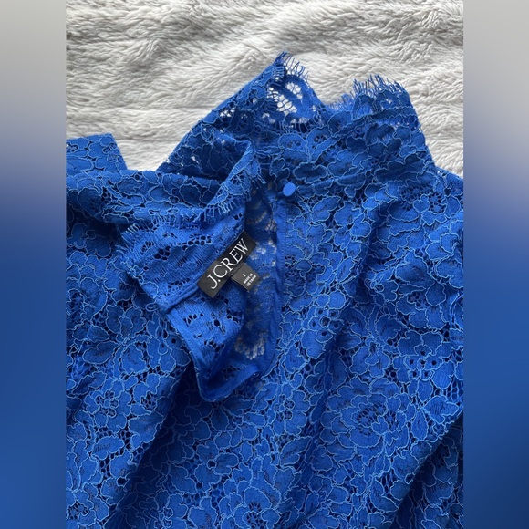 J. Crew scalloped lace Mock neck top Size 2 Cobalt blue - Picture 12 of 12